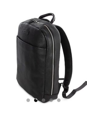 Bugatti Black Leather Backpack with Silver Zipper